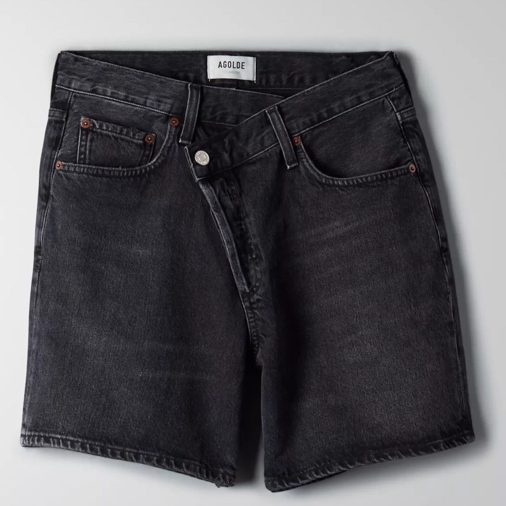 Agolde Criss Cross Black Denim Jean Shorts